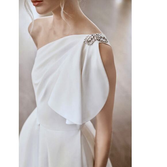 Sachin & Babi Martina One-Shoulder Gown Jeweled Wedding Dress white size 8 - Picture 16 of 16